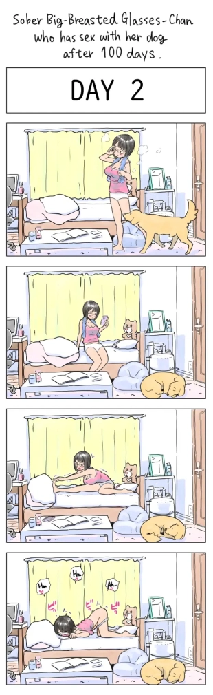 hentai Plain Big-Breasted Glasses-Chan who has sex with her dog after 100 days